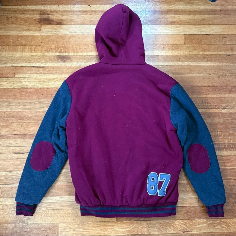 Rock Revolution Academic New York Burgundy Fleece-Lined Jacket HOODIE Sz L